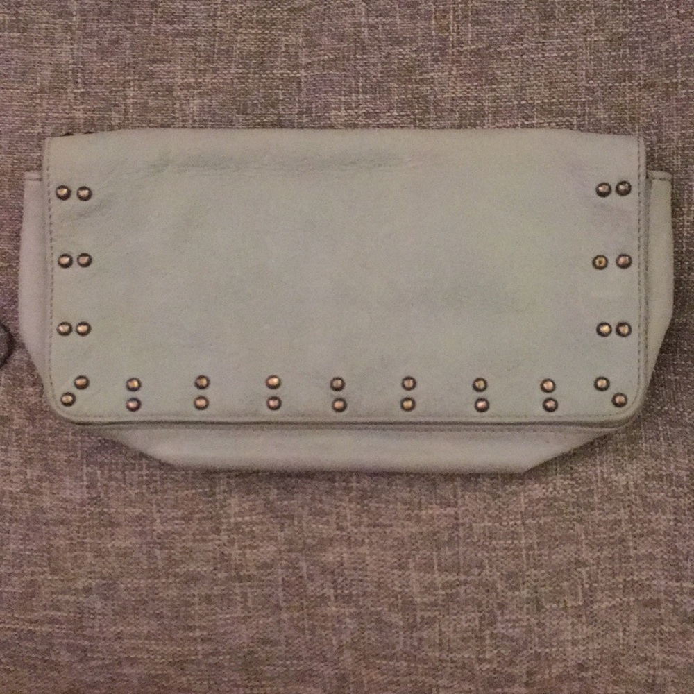 Robin eggs blue clutch with brass studs